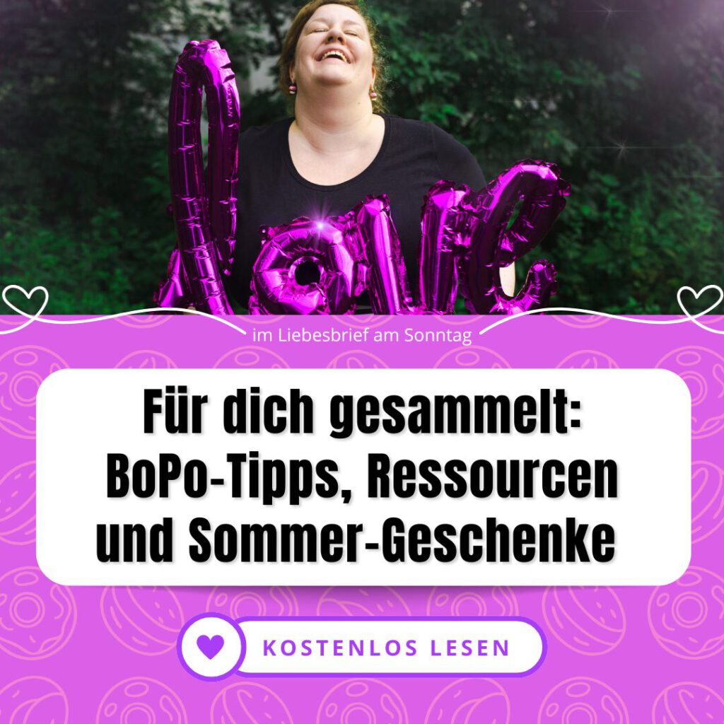 ✨ Tipps gegen Wundreiben & Schwitzen (auch im Gesicht & unter’m Busen) 👙 Empfehlungen für richtig schöne Bademode in großen Größen 🎁 Körperfreundliche Sommer-Geschenke zum Runterladen 💗 Und ganz viel Body Positivity, die dich nicht kleiner haben will. 👉 Trag dich jetzt kostenlos ein & hol dir den Sommer zurück – zu deinen Bedingungen.